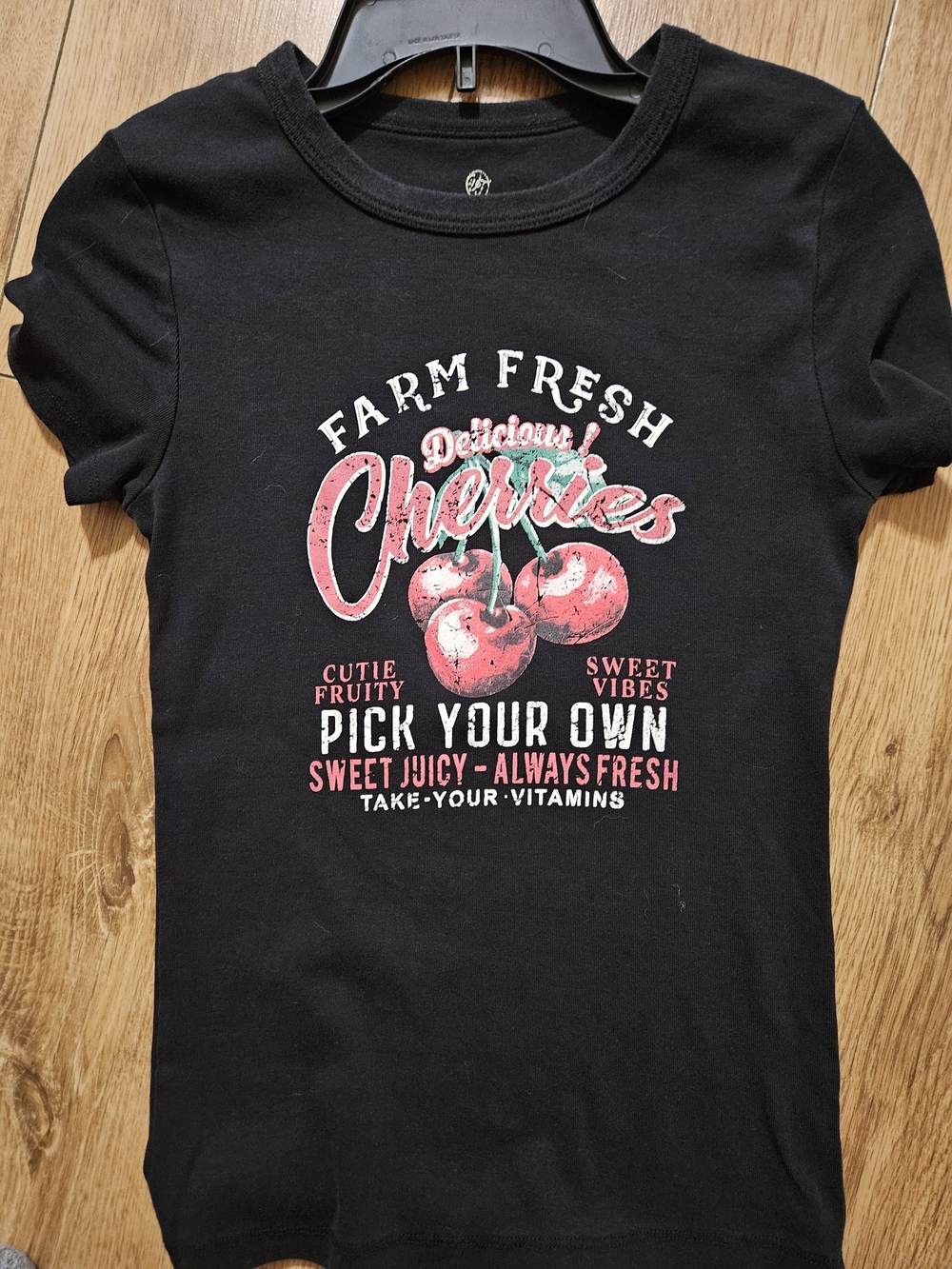 Girls' Black 'Farm Fresh Cherries' Graphic Tee Medium NWOT